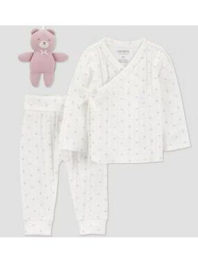 Carters Baby 3M Outfit With Pink Bear Plush Floral Print Long Sleeve Top & Pants